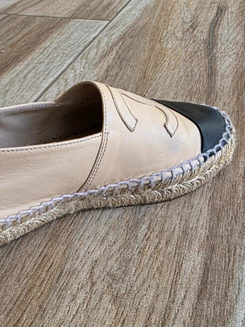 CHANEL  Beige & Black Lambskin Espadrilles Eur. 35